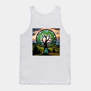 Shamrock Stained Glass Fantasy Tree at Sunset Tank Top